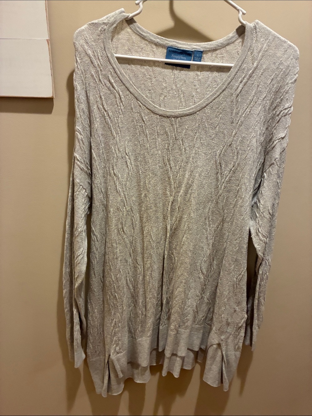 Simply Vera Vera Wang Light Cream Cable Knit Scoop Neck Pullover